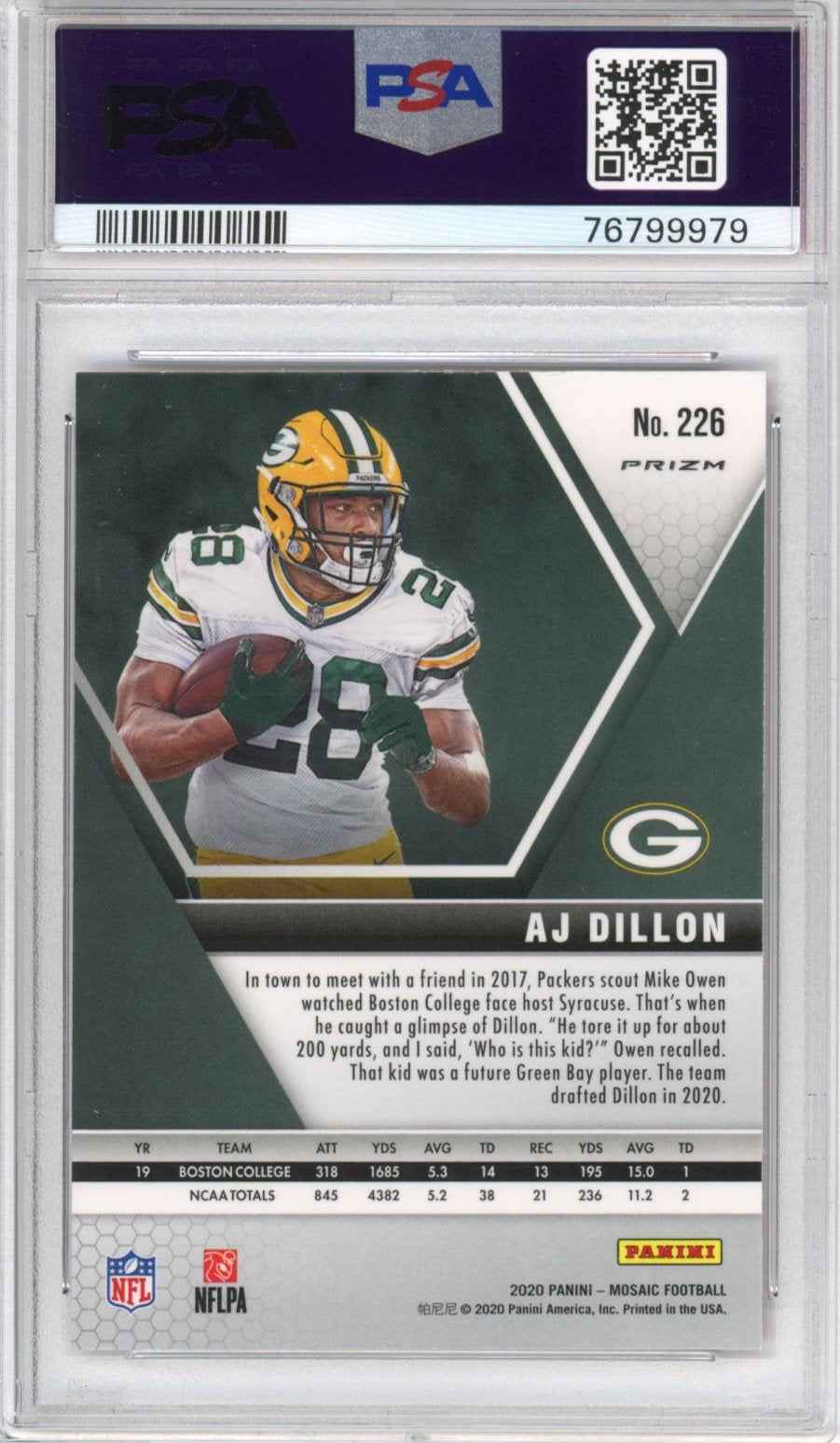 Graded 2020 Panini Mosaic AJ Dillon #226 Reactive Orange Rookie RC Football Card PSA 10 Gem Mint