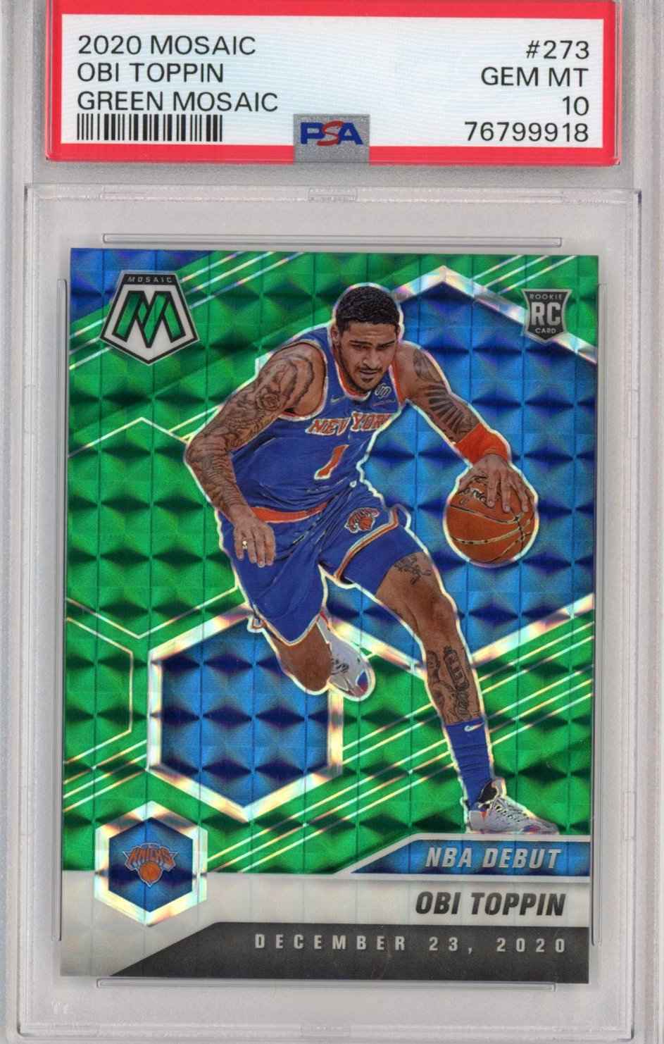Graded 2020-21 Panini Mosaic Obi Toppin #273 Green Rookie RC Basketball Card PSA 10 Gem Mint