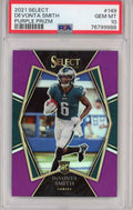Graded 2021 Panini Select Devonta Smith #149 #/75 Purple Prizm Premier Level Rookie RC Football Card PSA 10