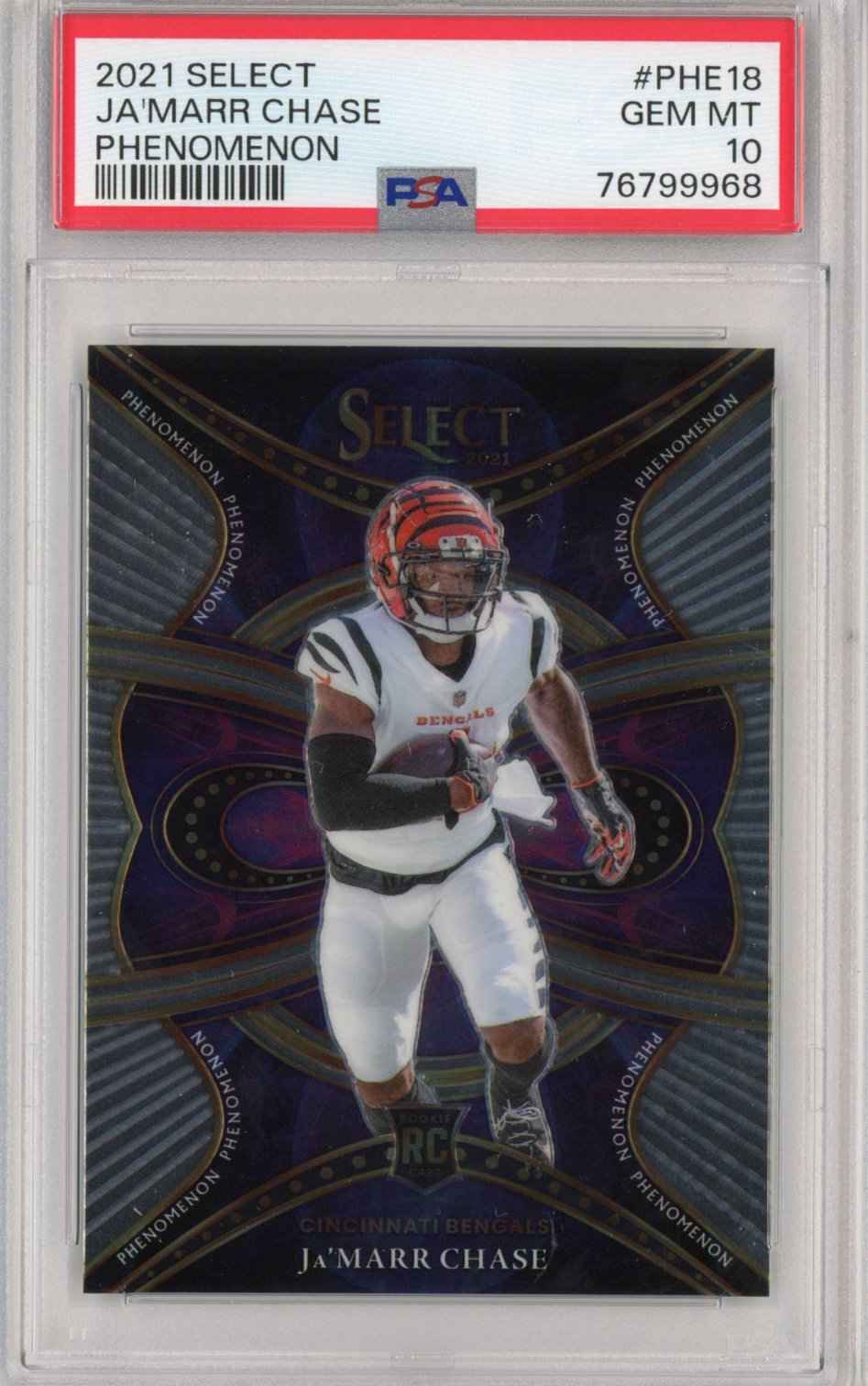 Graded 2021 Panini Select Ja'Marr Chase #PHE18 Phenomenon Rookie RC Football Card PSA 10 Gem Mint