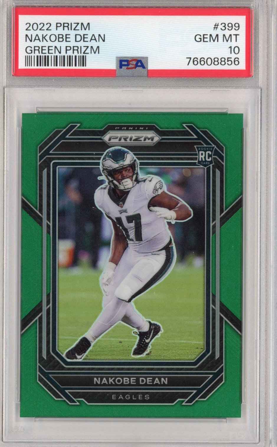 Graded 2022 Panini Prizm Nakobe Dean #399 Green Rookie RC Football Card PSA 10