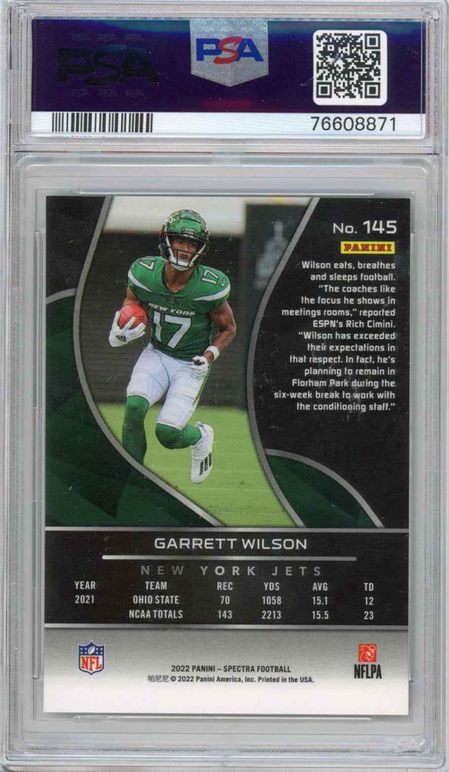 Graded 2022 Panini Spectra Garrett Wilson #145 Rookie RC Football Card PSA 10 Gem Mint