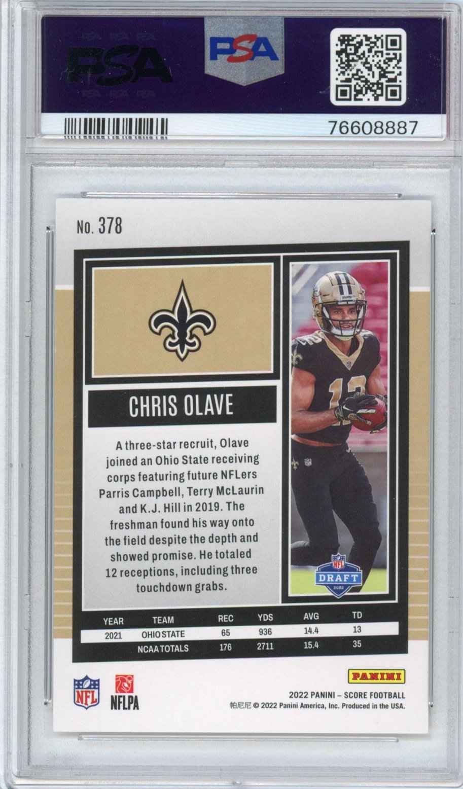Graded 2022 Panini Donruss Chris Olave #378 Rookie RC Football Card PSA 10 Gem Mint