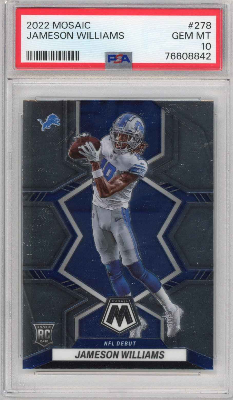 Graded 2022 Panini Mosaic Jameson Williams #278 Rookie RC Football Card PSA 10