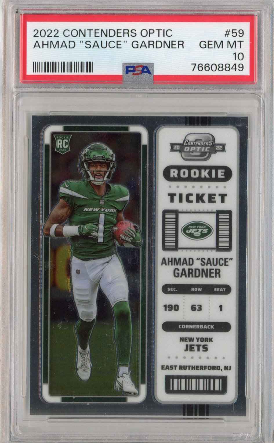 Graded 2022 Panini Contenders Optic Ahmad Sauce Gardner #59 Rookie RC Football Card PSA 10 Gem Mint