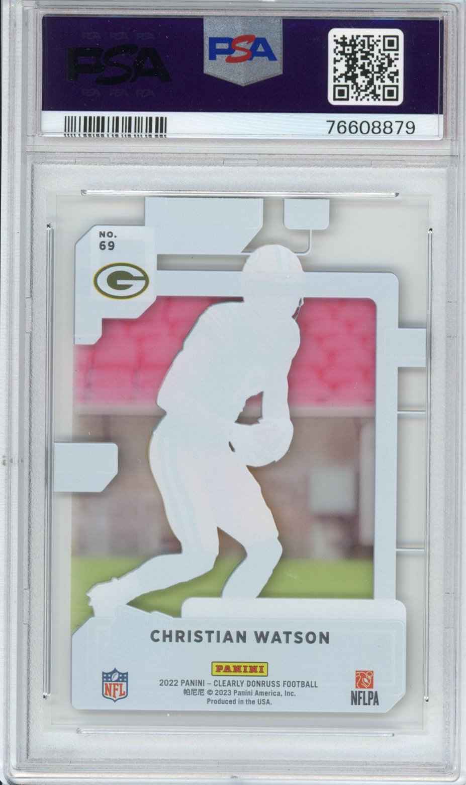 Graded 2022 Panini Clearly Donruss Christian Watson #69 Rookie RC Football Card PSA 10 Gem Mint