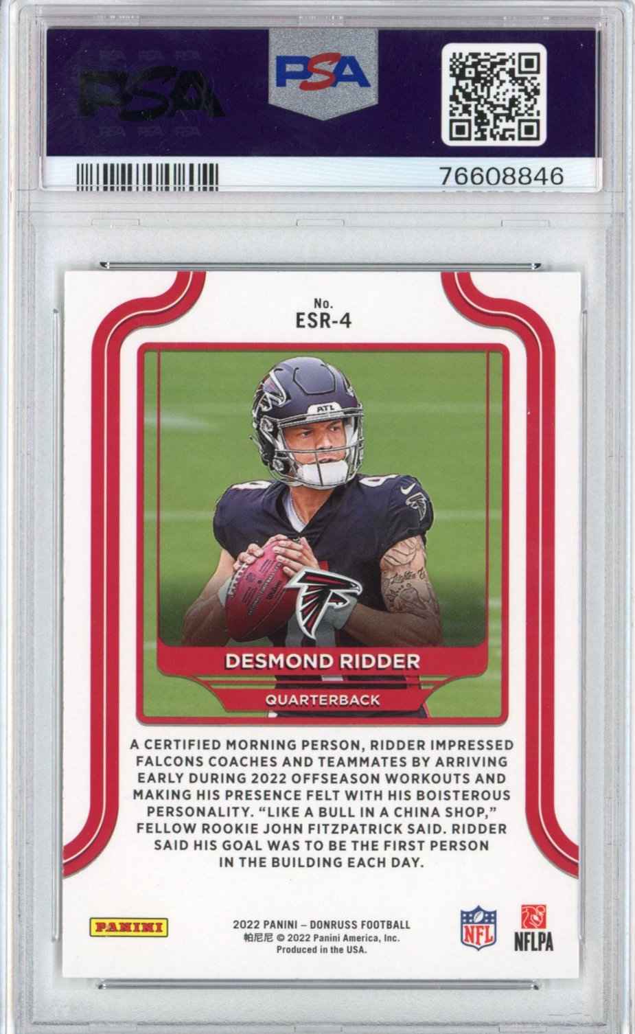 Graded 2022 Panini Donruss Desmond Ridder #ESR4 Elite Series Rookie RC Football Card PSA 10 Gem Mint