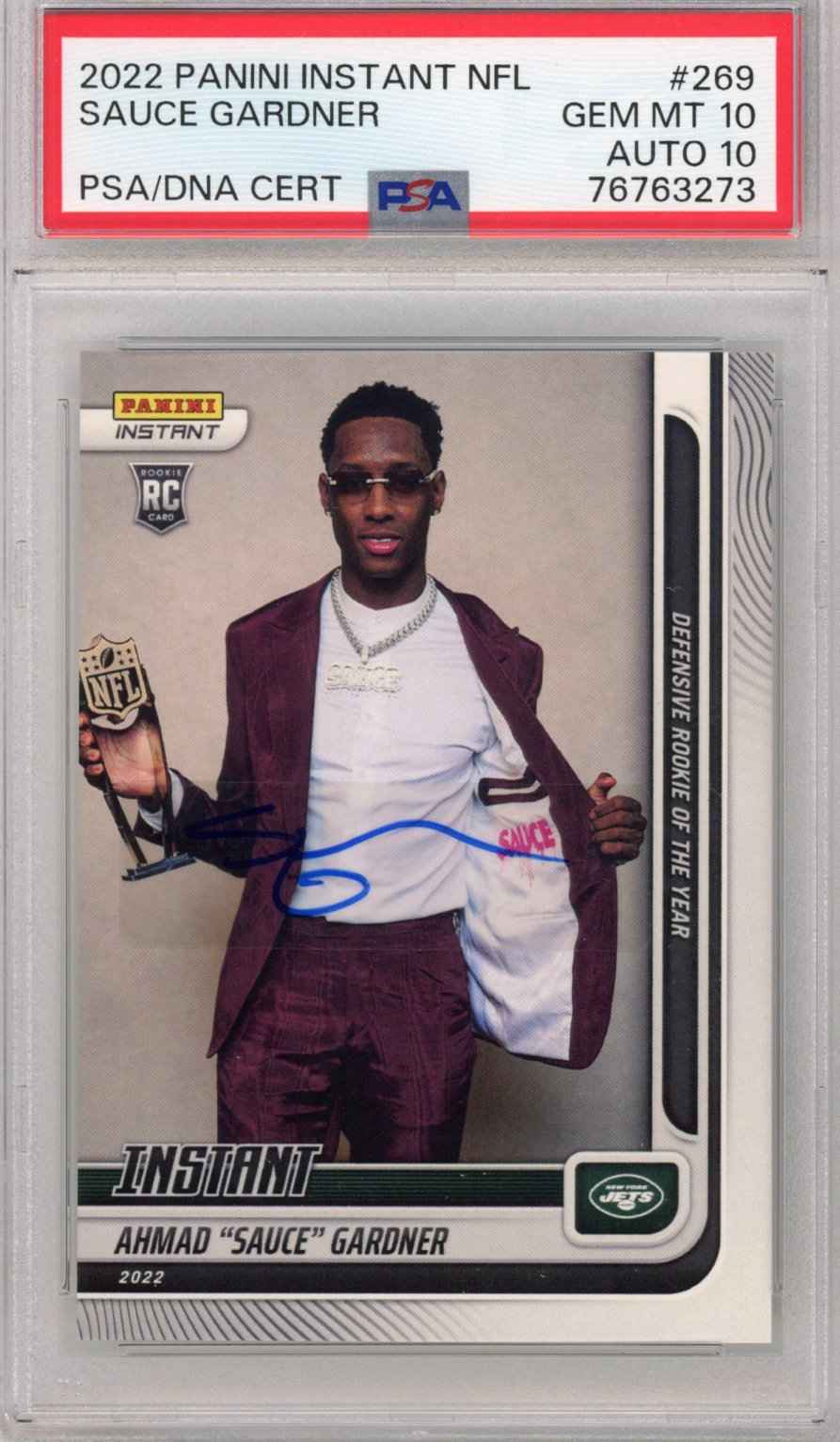 Graded 2022 Panini Instant Ahmad Sauce Gardner #269 Rookie RC Football Card PSA 10 Auto Gem Mint