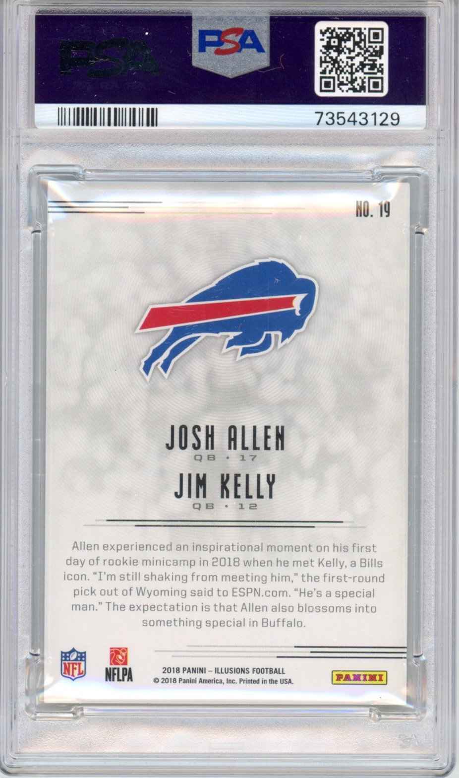 Graded 2018 Panini Illusions Josh Allen Jim Kelly #19 Rookie RC Football Card PSA 10 Gem Mint