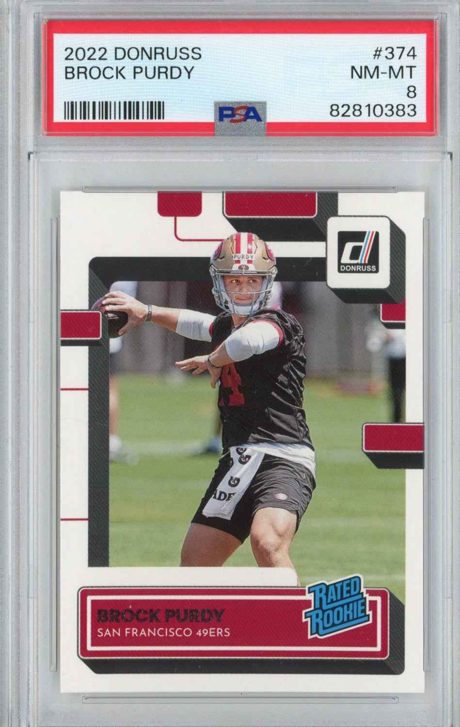 Graded 2022 Panini Donruss Brock Purdy #374 Rookie RC Football Card PSA 8 Mint