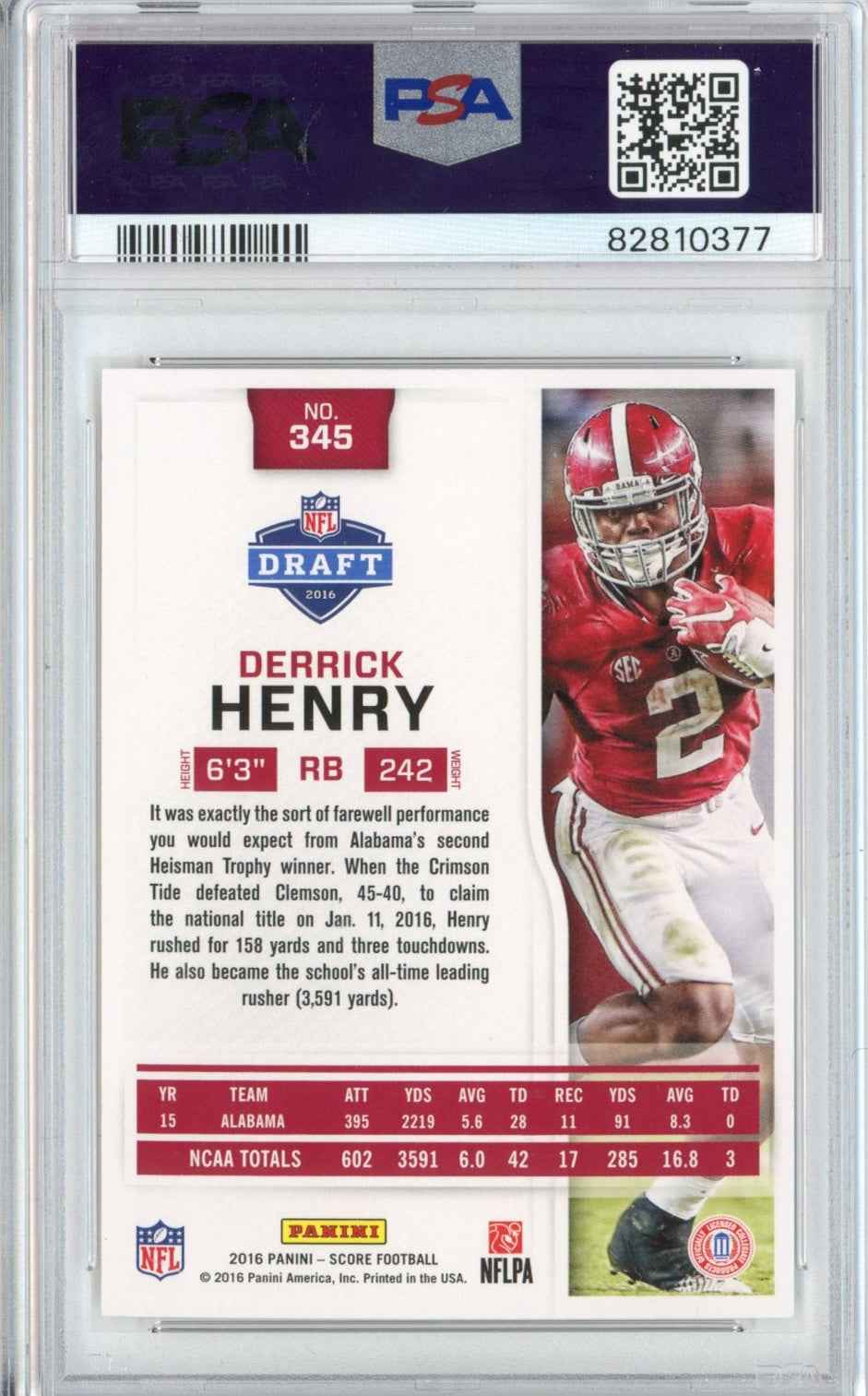 Graded 2016 Panini Score Derrick Henry #345 Rookie RC Football Card PSA 9 Mint