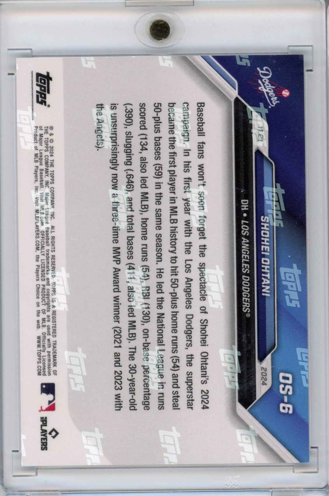 2024 Topps Now Shohei Ohtani #OS-6 Wins NL MVP Blue #/49 Los Angeles Dodgers Baseball Card