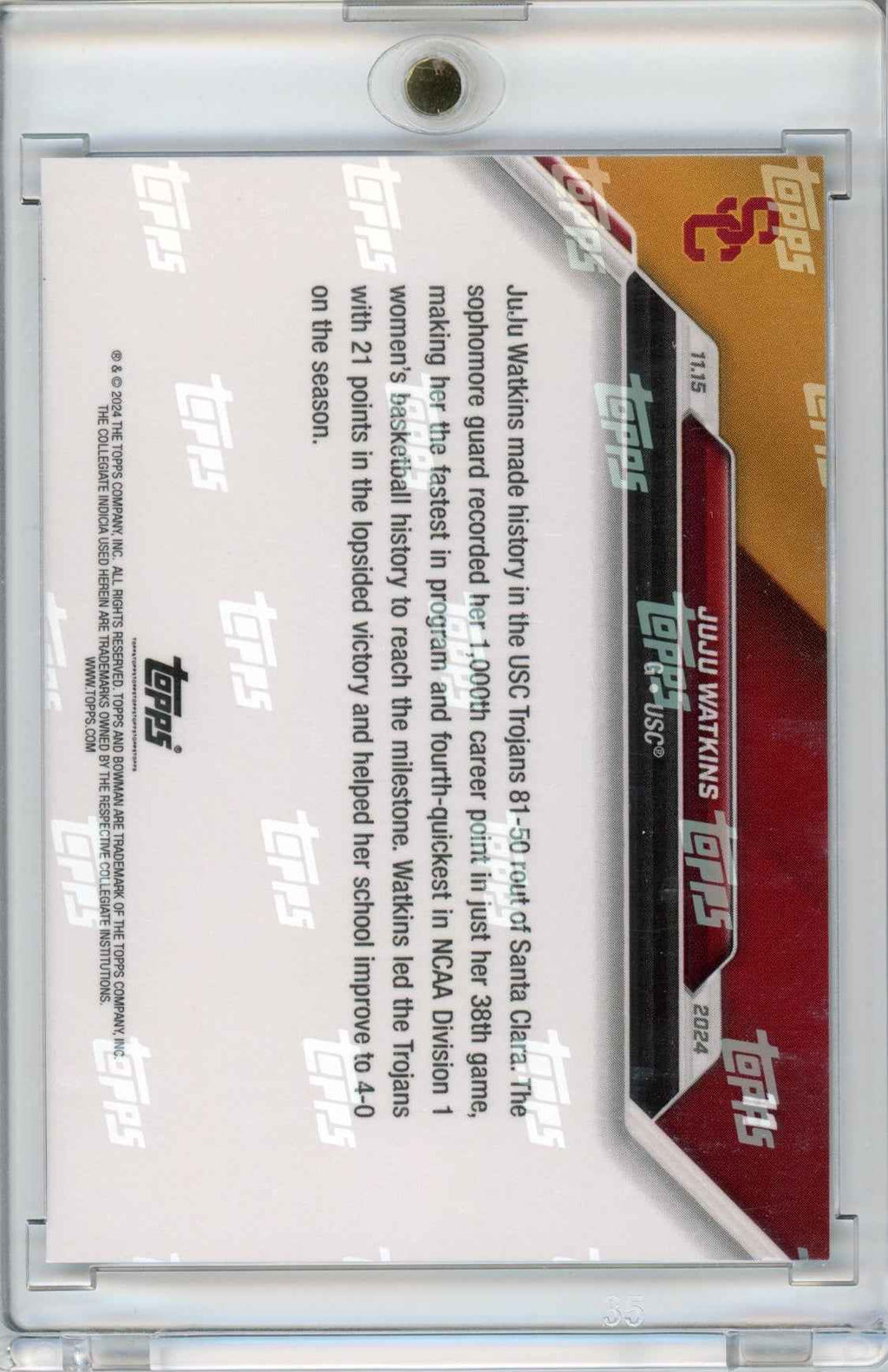 2024 Topps Bowman U Now JuJu Watkins #11 Blue #/49 USC Trojans Rookie RC Basketball Card