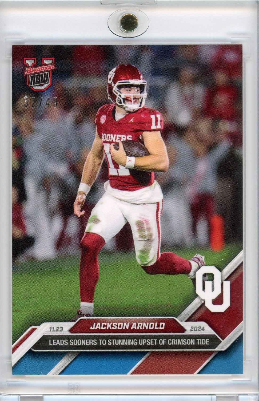 2024 Topps Bowman U Now Jackson Arnold #46 Blue /49 Oklahoma Sooners Rookie RC Football Card