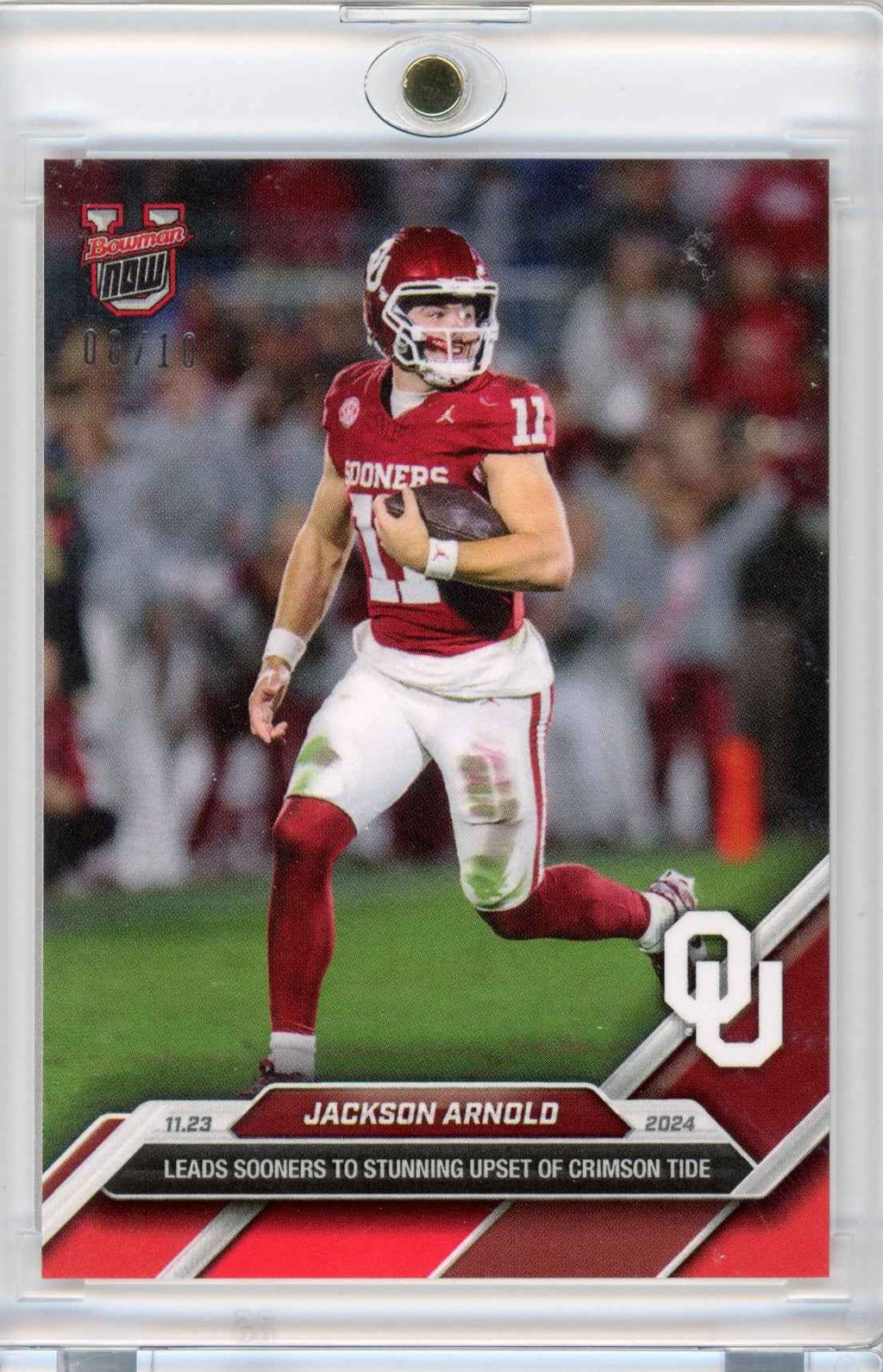 2024 Topps Bowman U Now Jackson Arnold #46 Red #/10 Oklahoma Sooners Rookie RC Football Card