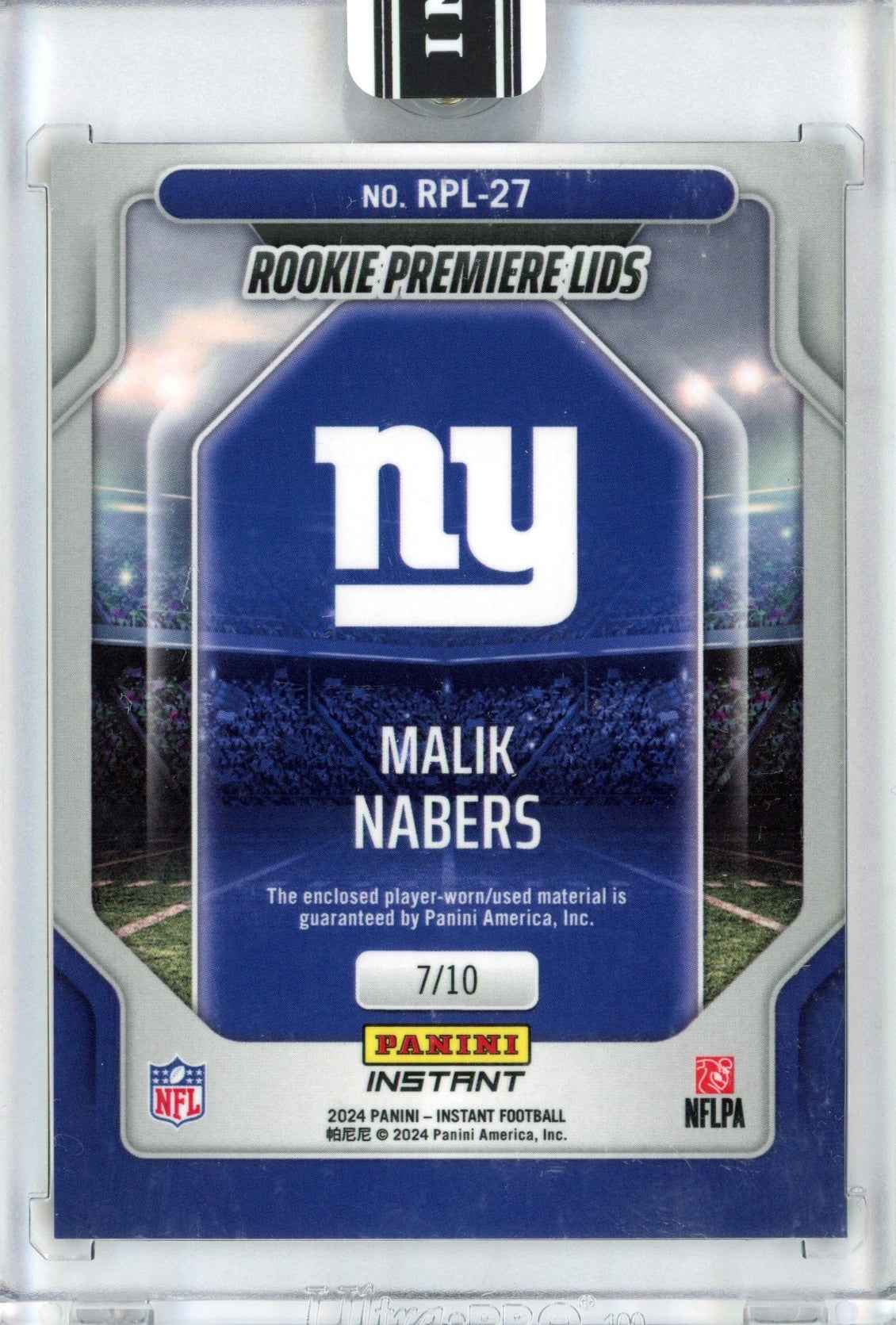 2024 Panini Instant Malik Nabers #RPL-27 Rookie Premiere Lids /10 Rookie RC Football Card