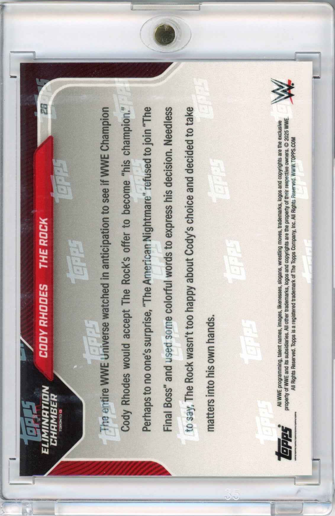 2025 Topps Now WWE Cody Rhodes/The Rock #26 Gold /50 No Deal! Wrestling Card
