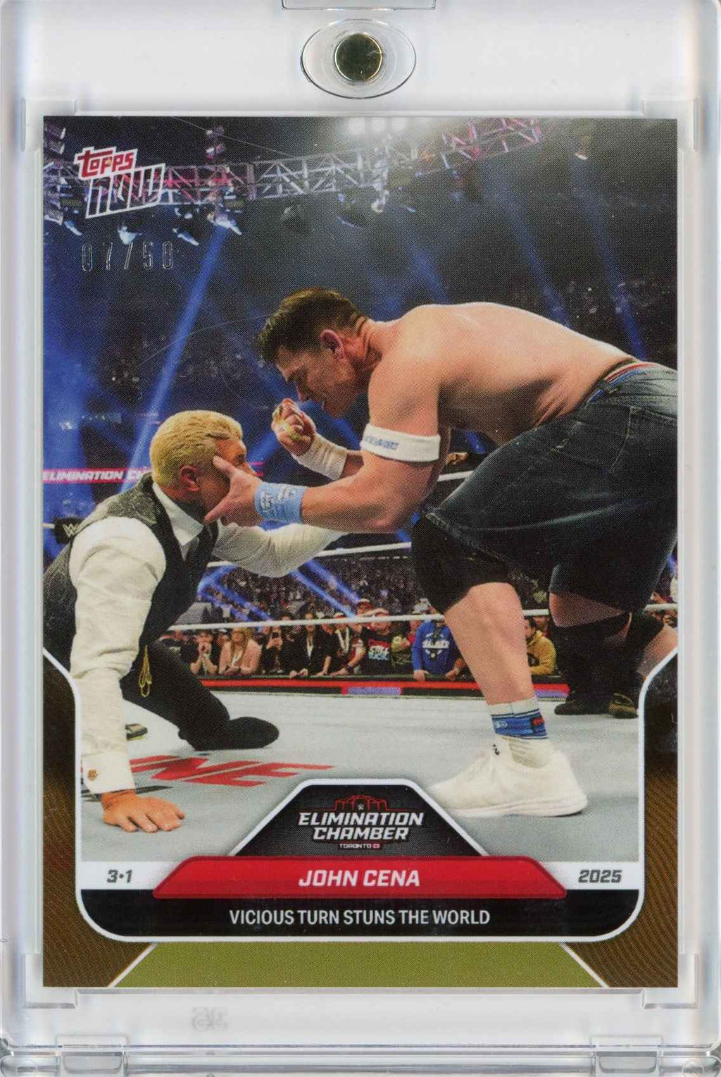 2025 Topps Now WWE John Cena #29 Gold /50 Vicious Turn Stuns the World Wrestling Card