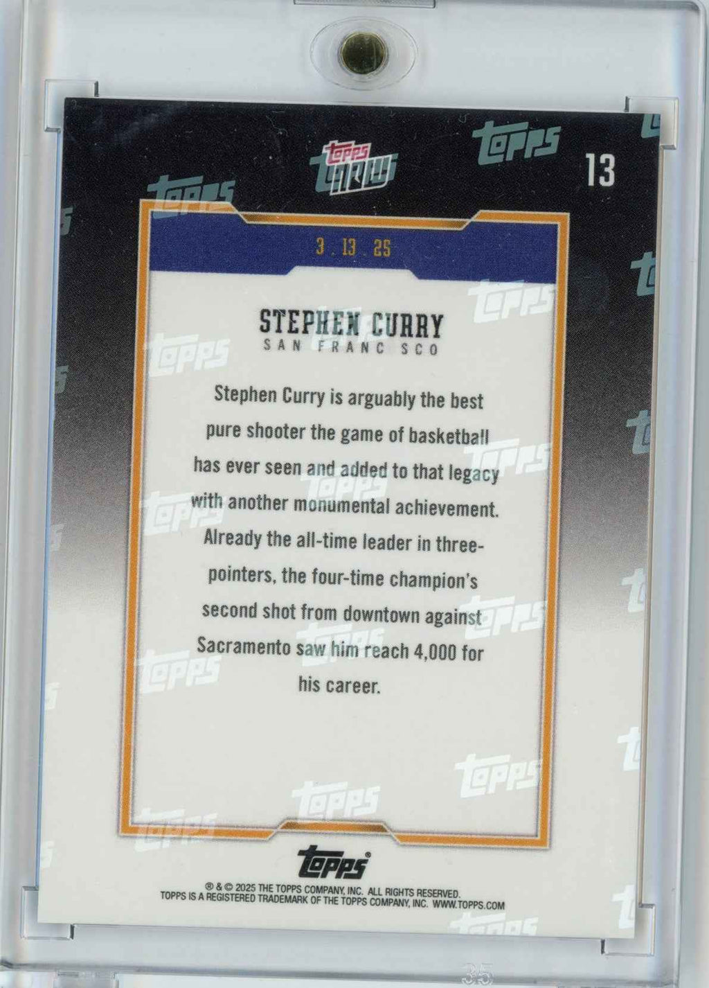 2025 Topps Now Steph Curry #13 Gold Foil /50 4,000 Career 3 Pointers Basketball Card