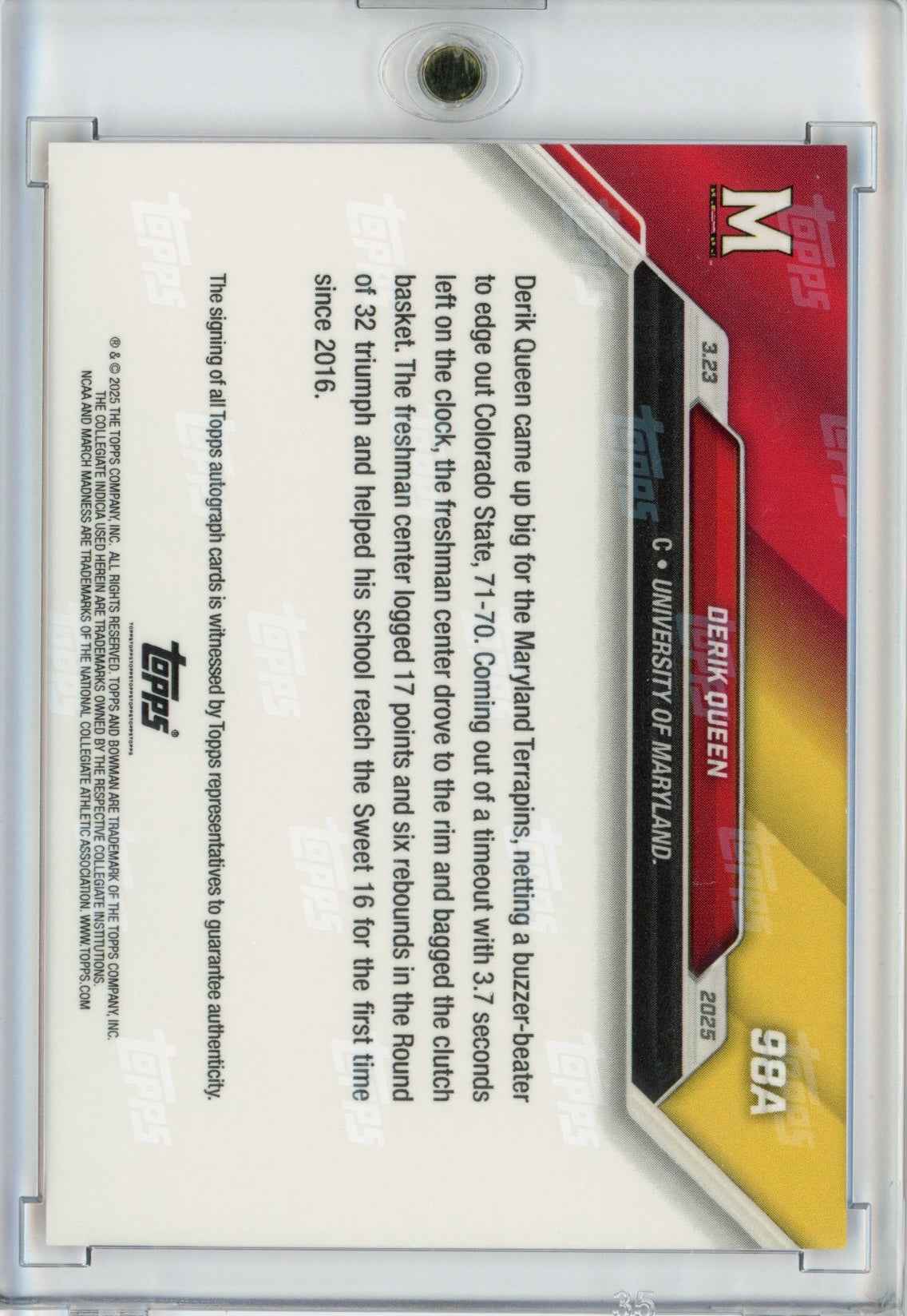 2024 Topps Bowman U Now Derik Queen #98A Red Auto /10 Rookie RC Basketball Card