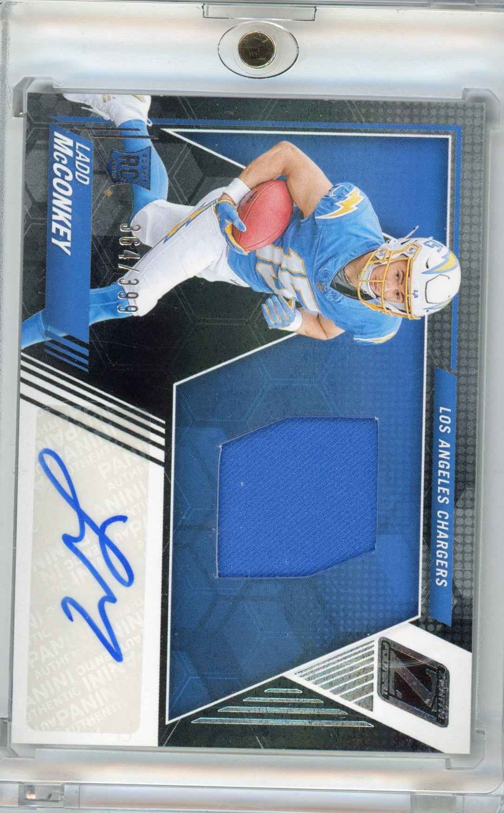2024 Panini Zenith Ladd McConkey #212 Relic Autograph /399 Rookie RC Football Card