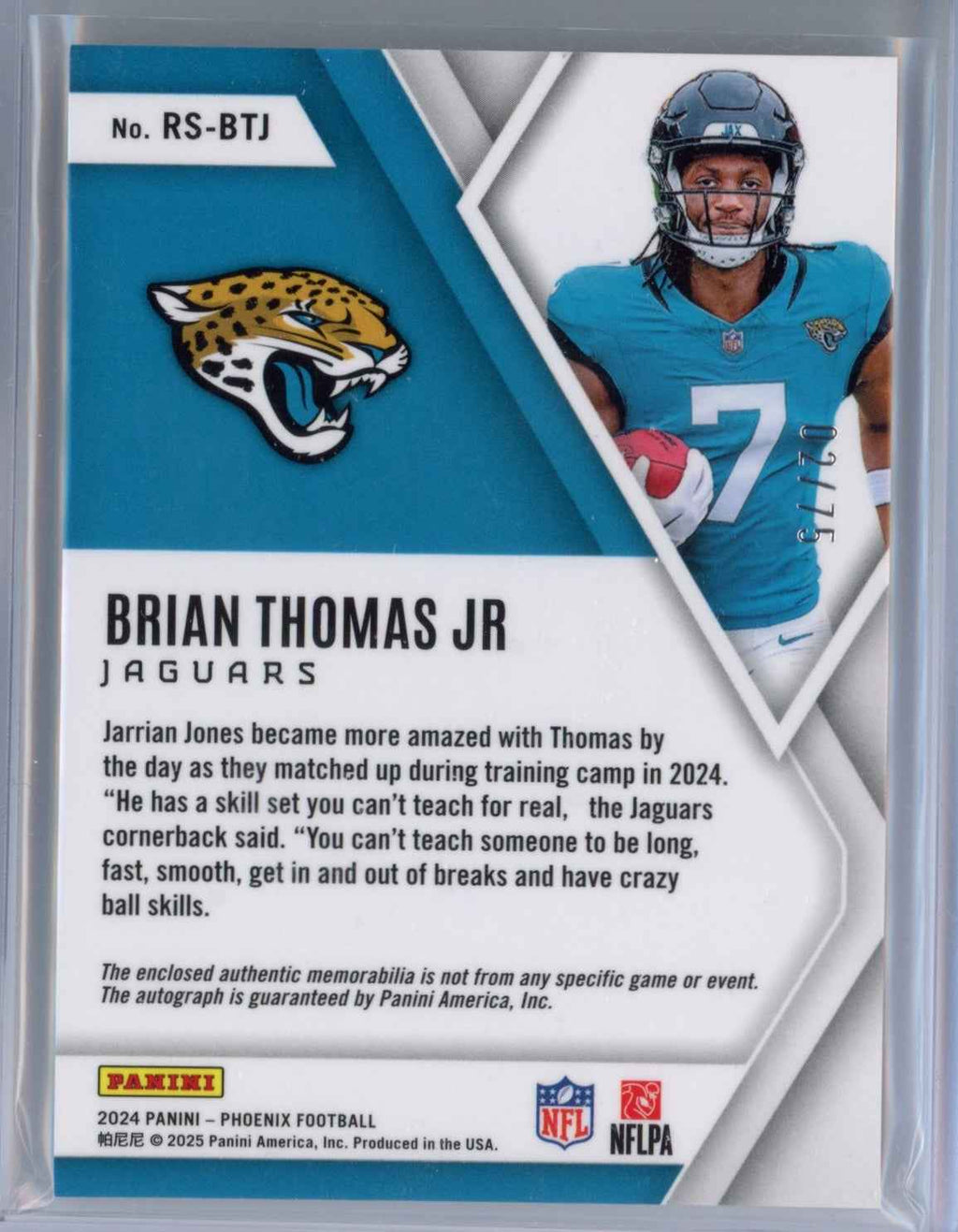 2024 Panini Phoenix Brian Thomas Jr #RSBTJ Rookie Silhouettes Auto /75 Rookie RC Football Card