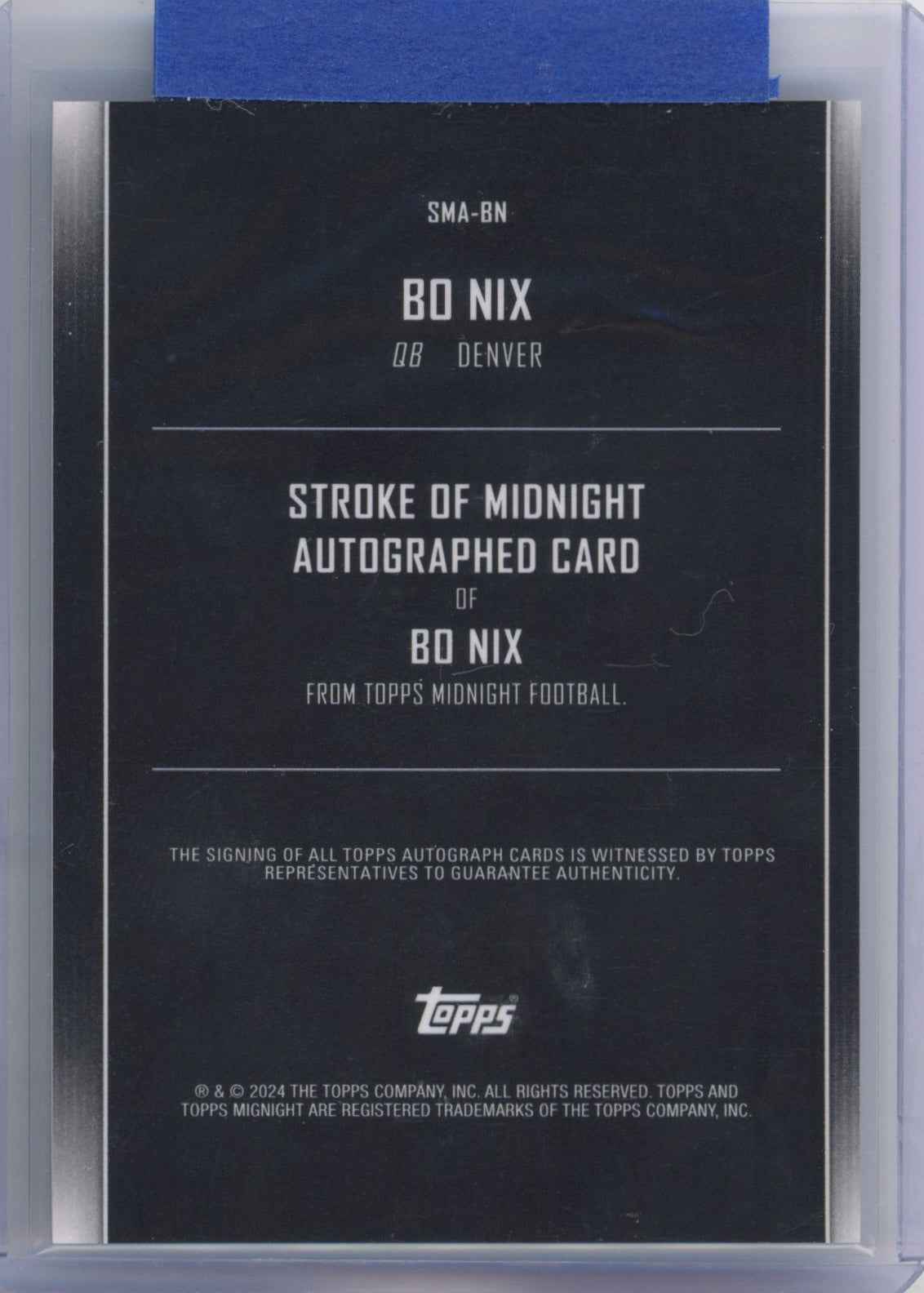 2024 Topps Midnight Bo Nix #SMABN Stroke of Midnight Auto Rookie RC Football Card