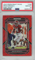 Graded 2023 Prizm DP Brian Branch #166 Ruby Wave Rookie RC Football Card PSA 10 Gem Mint