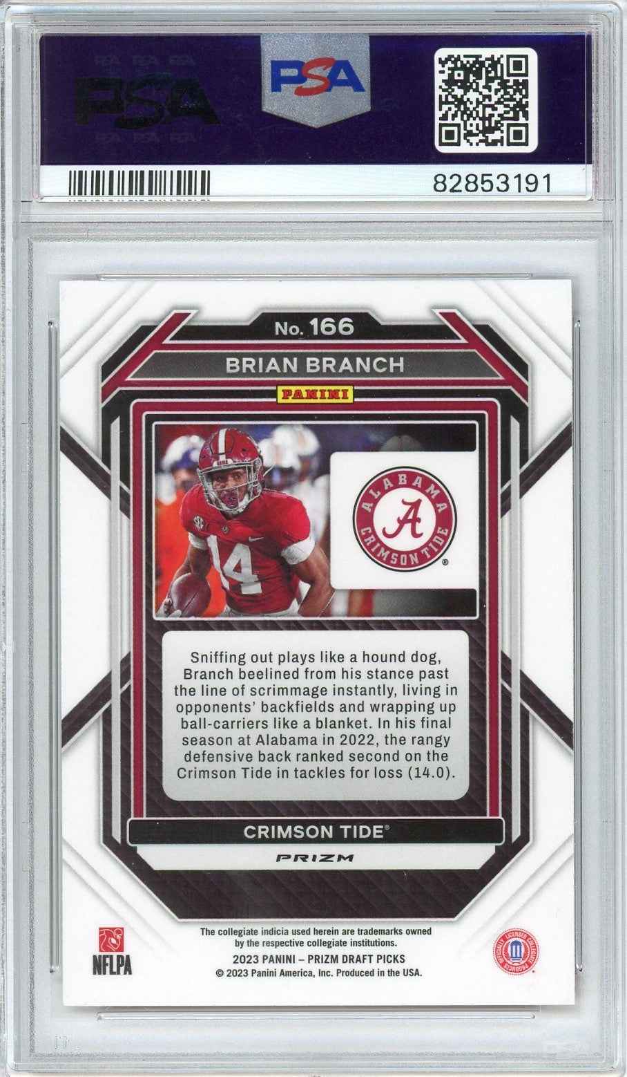 Graded 2023 Prizm DP Brian Branch #166 Ruby Wave Rookie RC Football Card PSA 10 Gem Mint