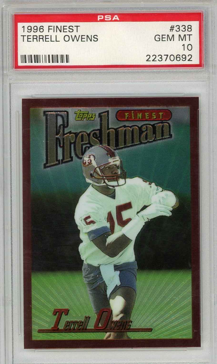 Graded 1996 Topps Finest Terrell Owens #338 Rookie RC Football Card PSA 10 Gem Mint
