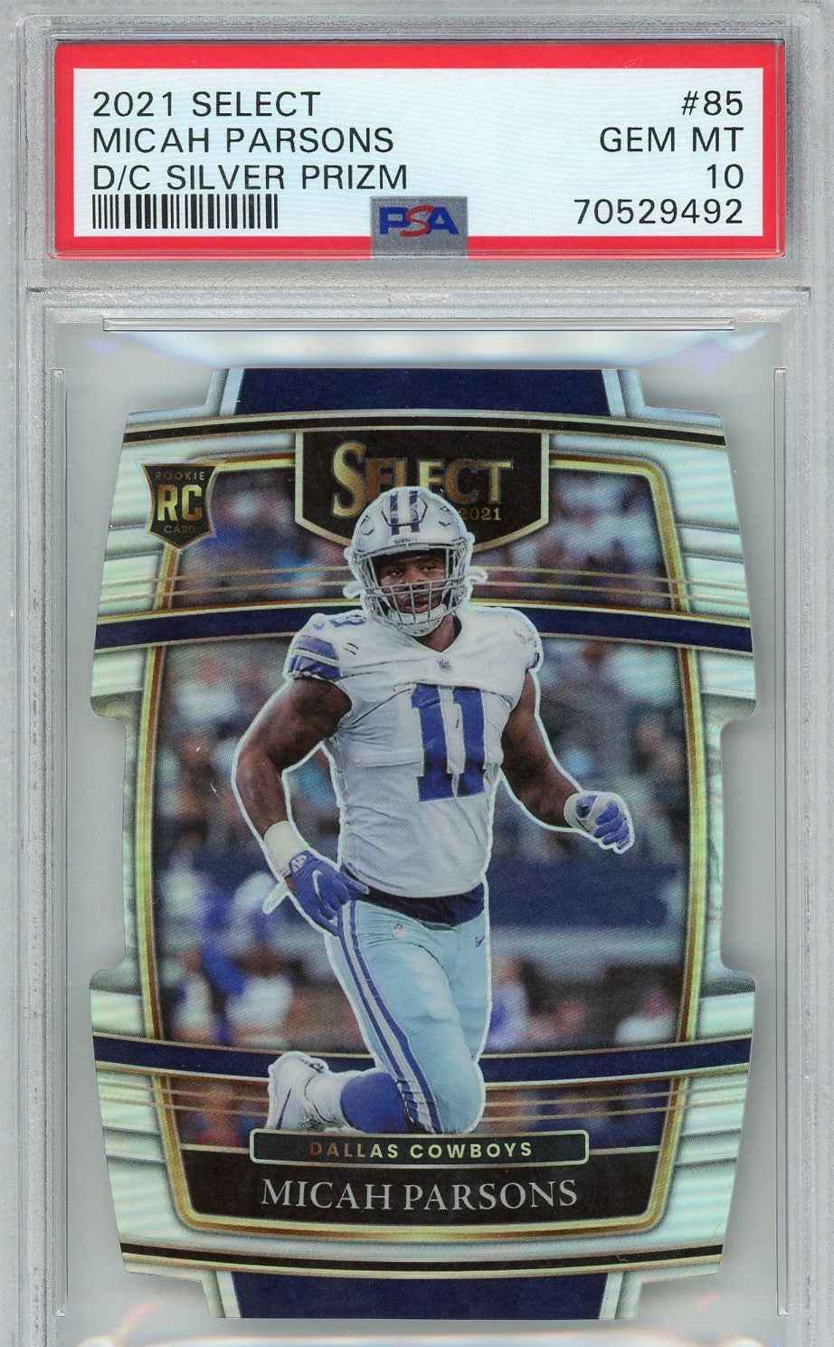 Graded 2021 Panini Select Micah Parsons #85 Die Cut Silver Prizm RC Football Card PSA 10 Gem Mint