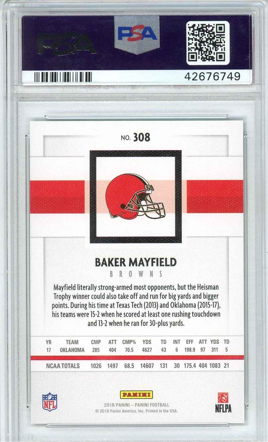 Graded 2018 Panini Baker Mayfield #308 Canvas Rookie RC Football Card PSA 10 Gem Mint