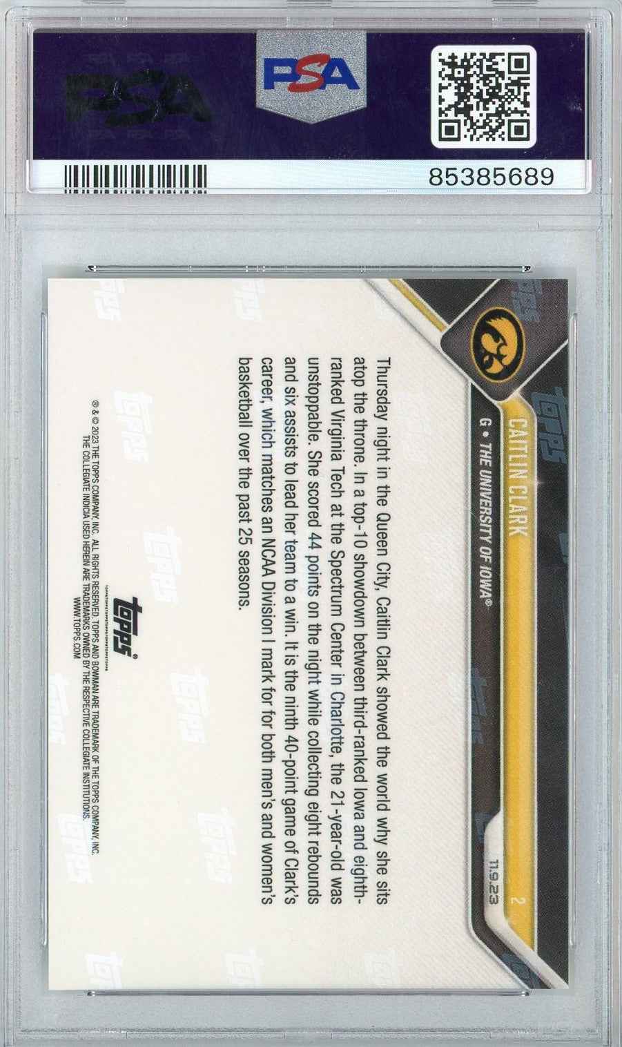 Graded 2023 Topps Bowman U Now Caitlin Clark #2 Rookie RC Basketball Card PSA 10 Gem Mint
