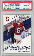 Graded 2017 Panini Prestige Christian McCaffrey #15 Blue Chip Prospects Rookie RC Football Card PSA 10 Gem Mint