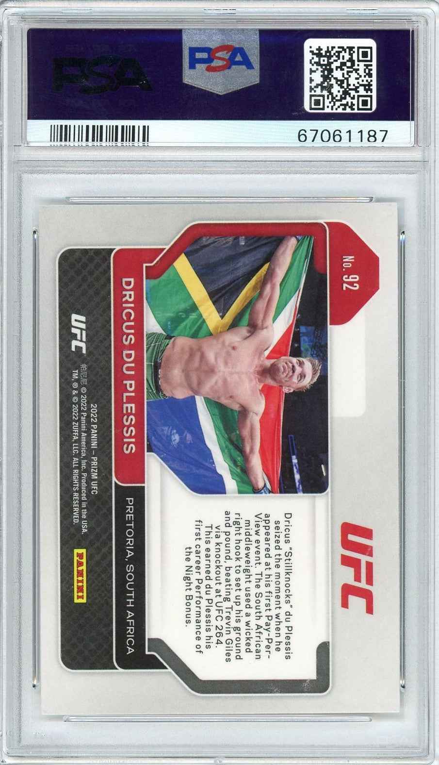 Graded 2022 Panini Prizm UFC Dricus Du Plessis #92 Rookie RC UFC MMA Card PSA 10 Gem Mint