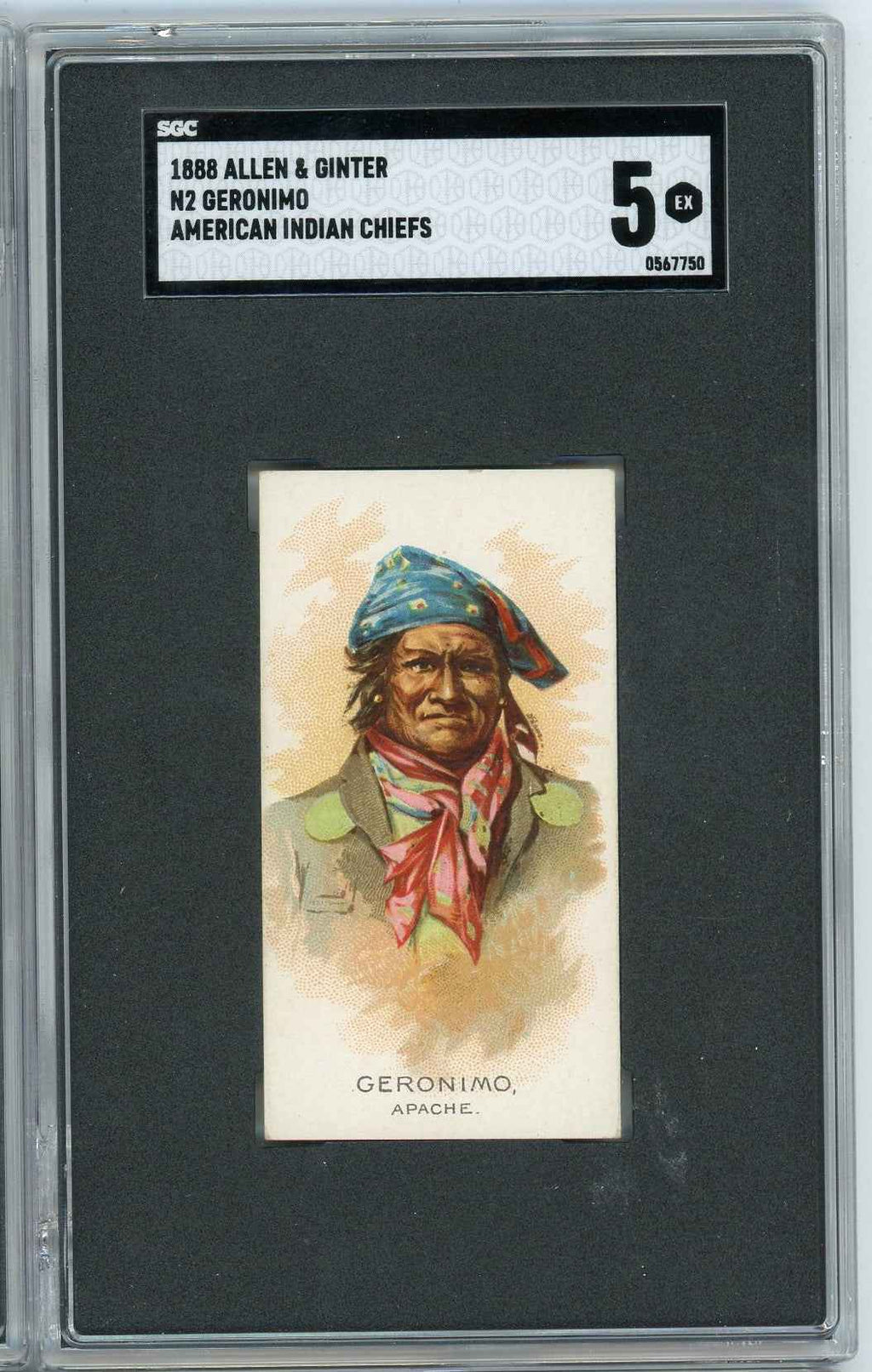 Graded 1888 Allen & Ginter American Indian Chiefs N2 Geronimo Baseball Tobacco Card SGC 5 Excellent