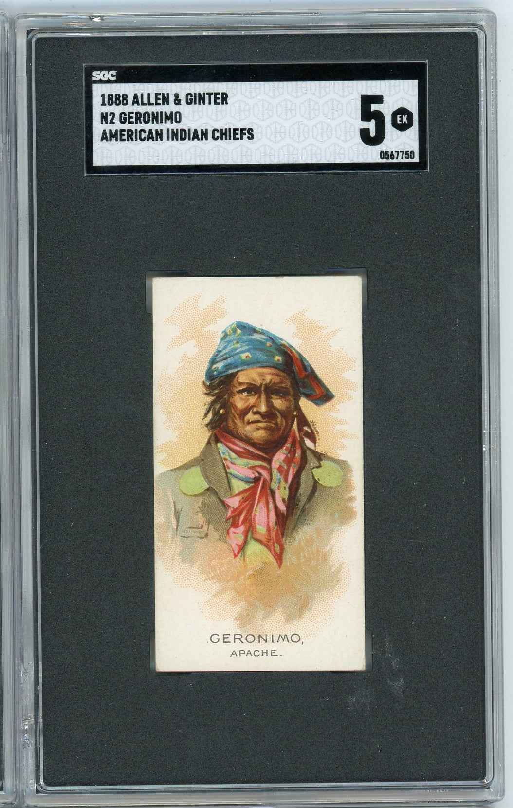 Graded 1888 Allen & Ginter American Indian Chiefs N2 Geronimo Baseball Tobacco Card SGC 5 Excellent