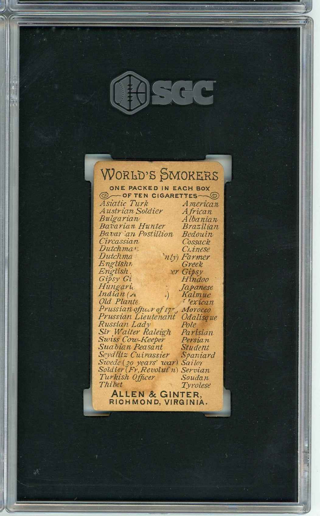 Graded 1888 Allen & Ginter World's Smokers N33 Old Planter Baseball Tobacco Card SGC 1