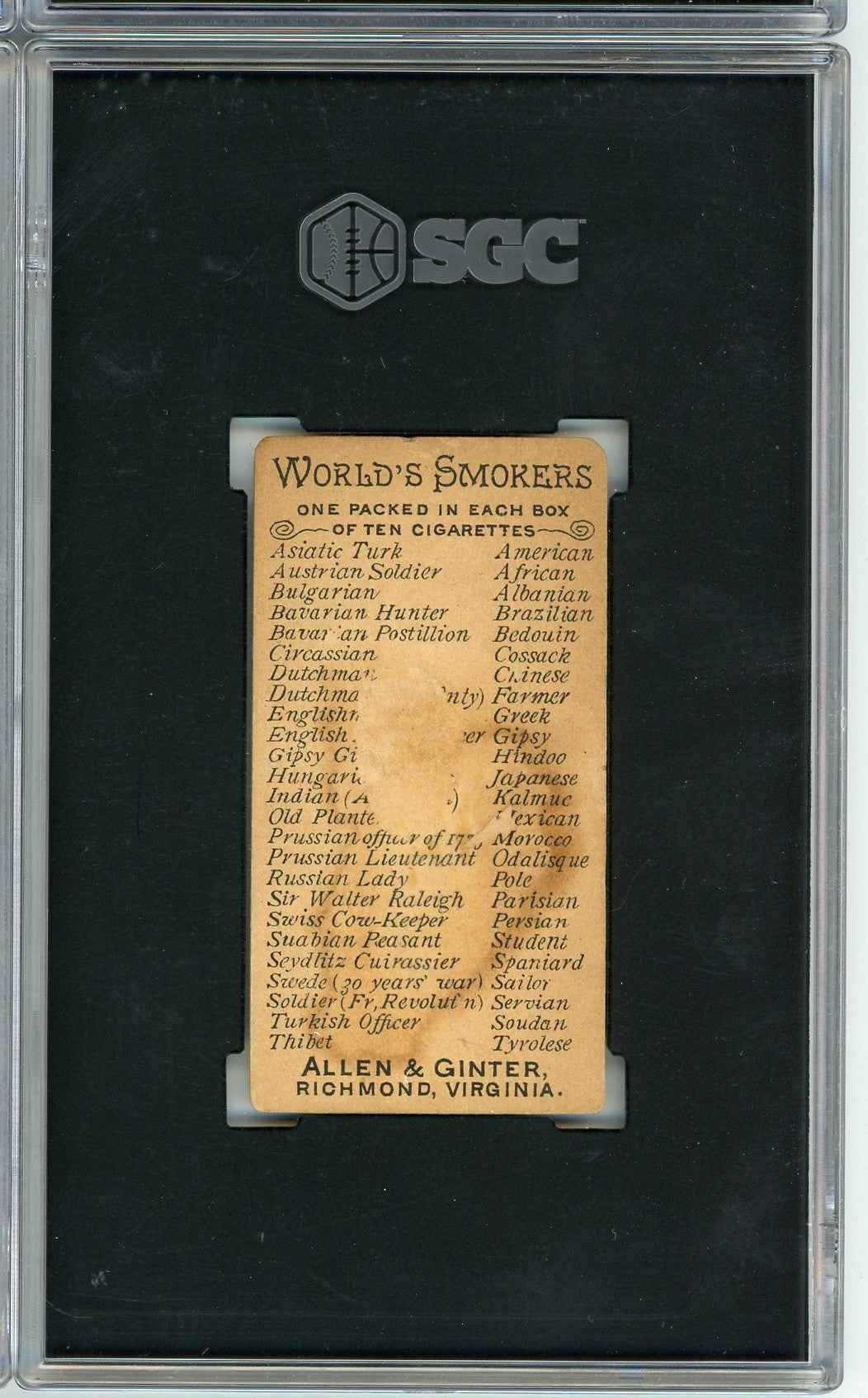 Graded 1888 Allen & Ginter World's Smokers N33 Old Planter Baseball Tobacco Card SGC 1