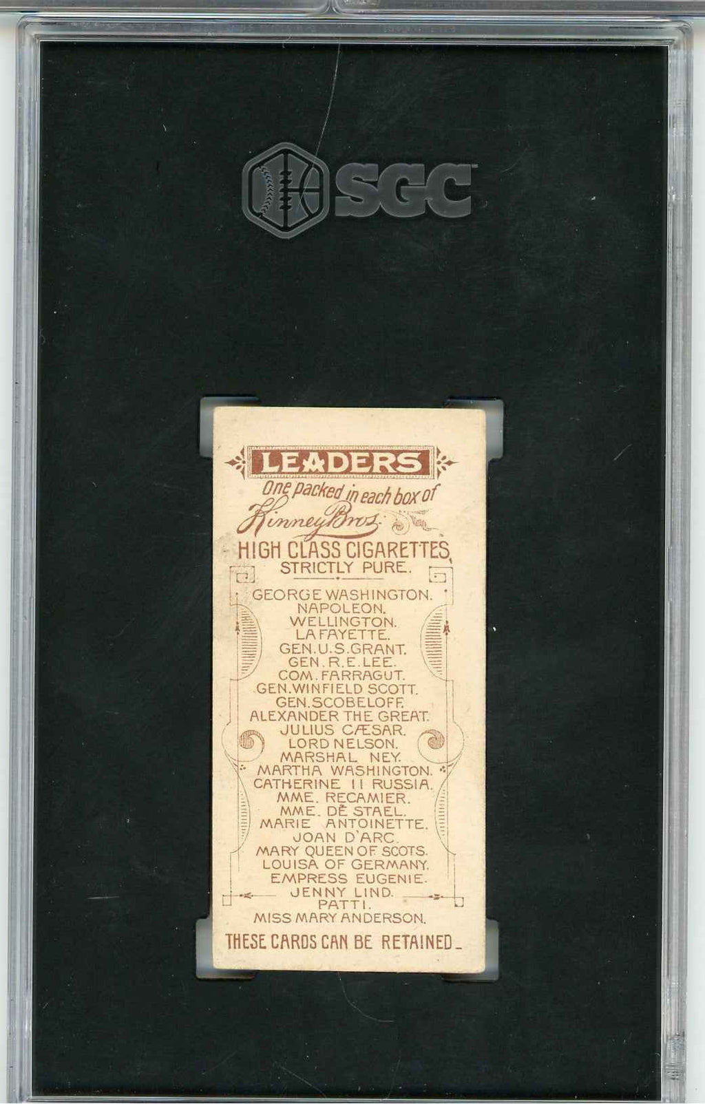 Graded 1889 N222 Kinney Bros. Leaders Julius Caesar #N222 Baseball Tobacco Card SGC 3 Very Good
