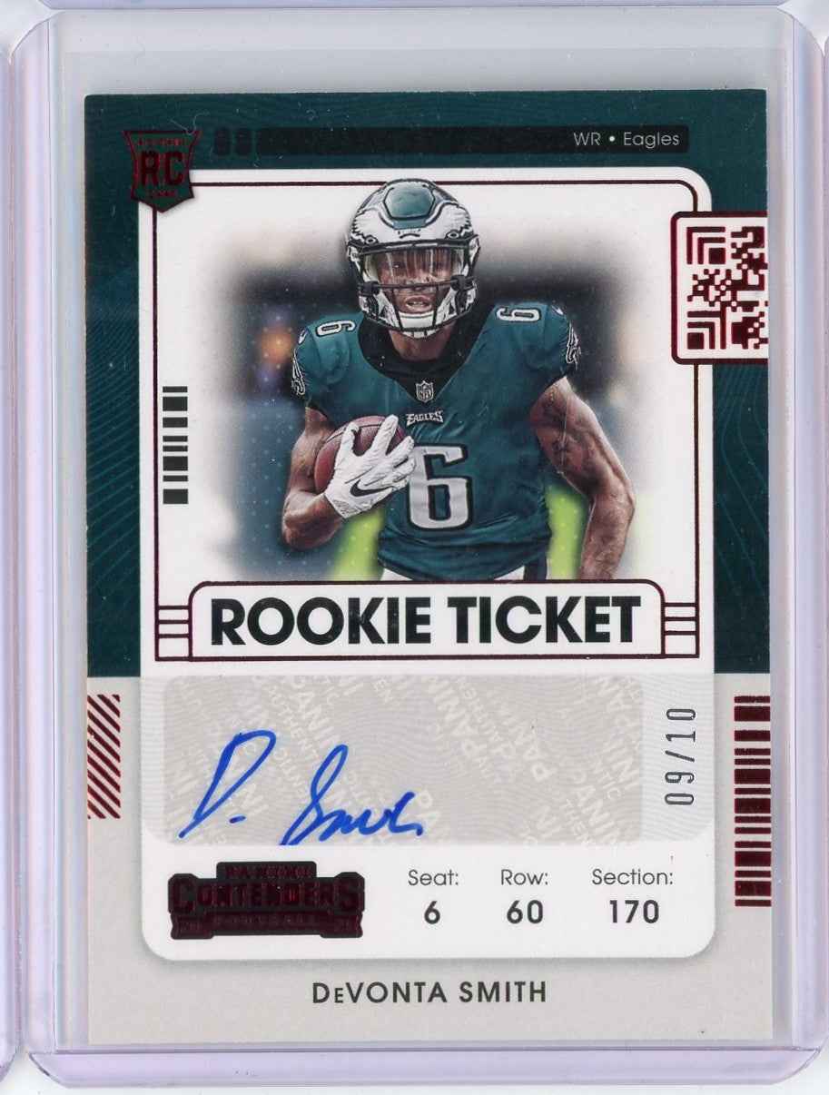 2021 Panini Contenders Red Variation Rookie Ticket Devonta Smith #107 /10 Auto Rookie RC Football Card