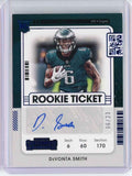 2021 Panini Contenders Blue Variation Rookie Ticket Devonta Smith #107 Jersey Number 6/23 Auto Rookie RC Football Card