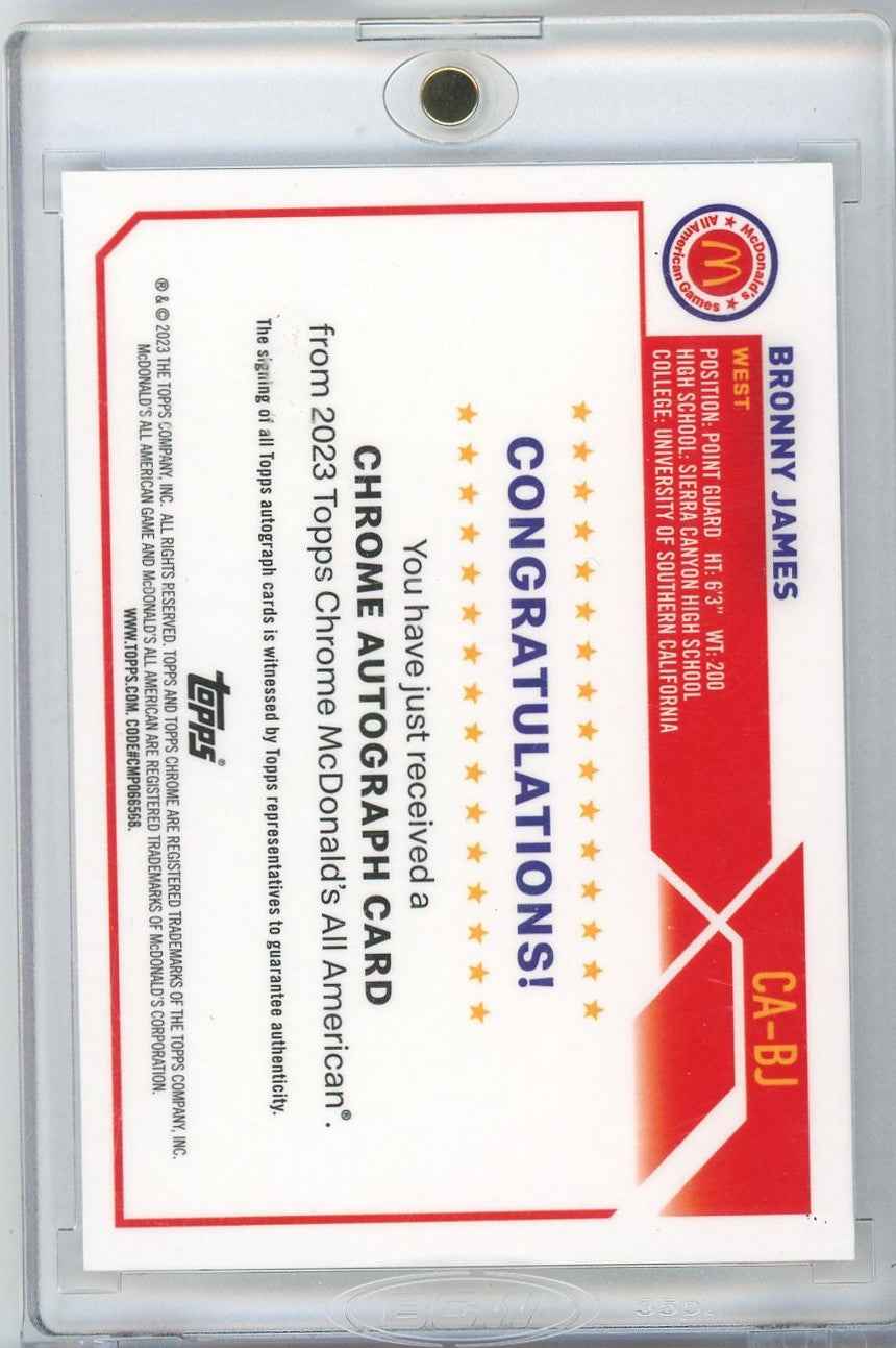 2023 Topps Chrome McDonald's All American Refractor Bronny James #CA-BJ Autograph Rookie RC Basketball Card