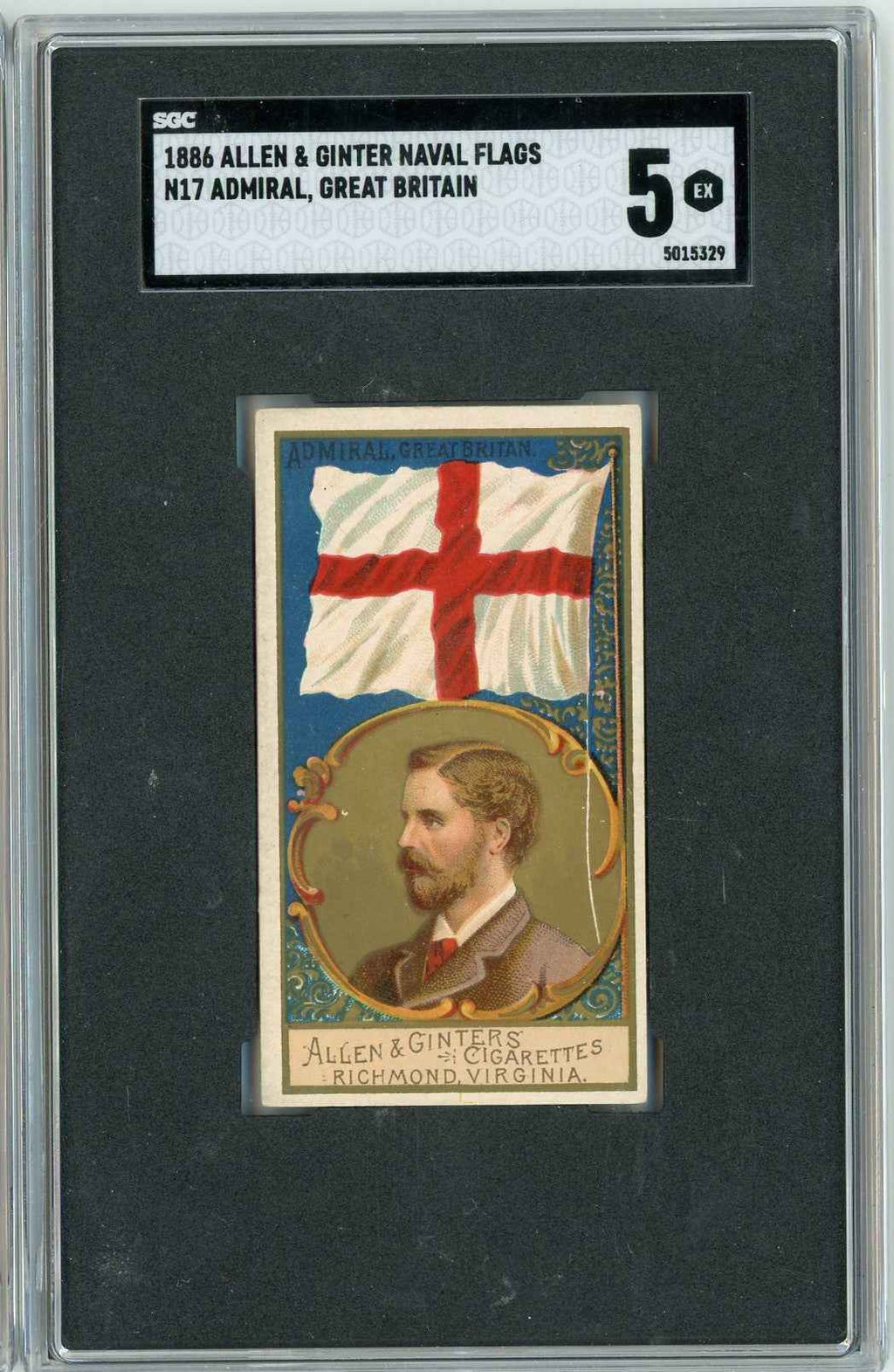 Graded 1886 Allen & Ginter Naval Flags N17 Admiral Great Britain Baseball Tobacco Card SGC 5 Excellent