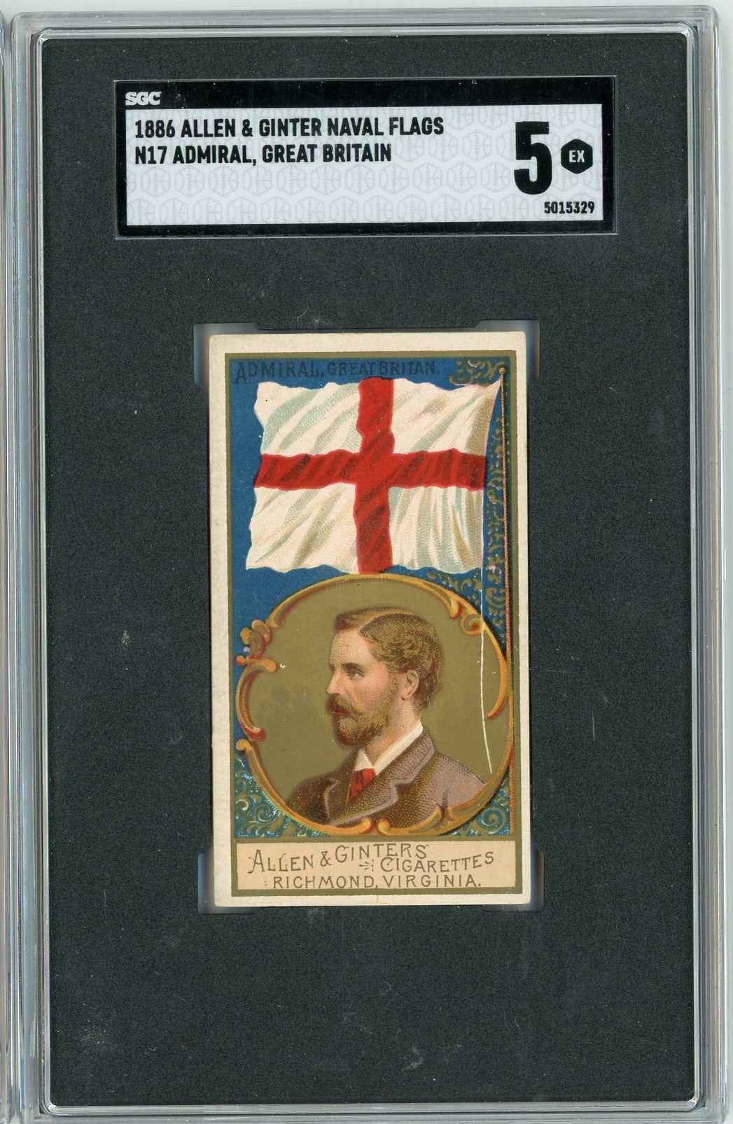 Graded 1886 Allen & Ginter Naval Flags N17 Admiral Great Britain Baseball Tobacco Card SGC 5 Excellent