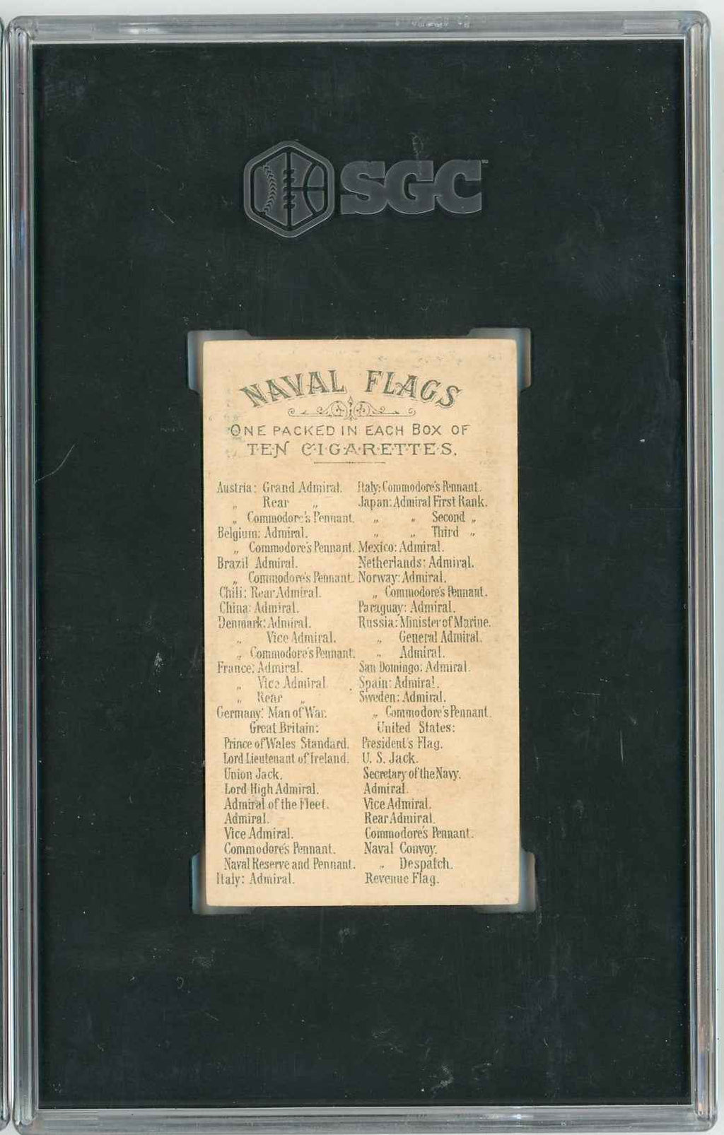 Graded 1886 Allen & Ginter Naval Flags N17 Admiral Great Britain Baseball Tobacco Card SGC 5 Excellent