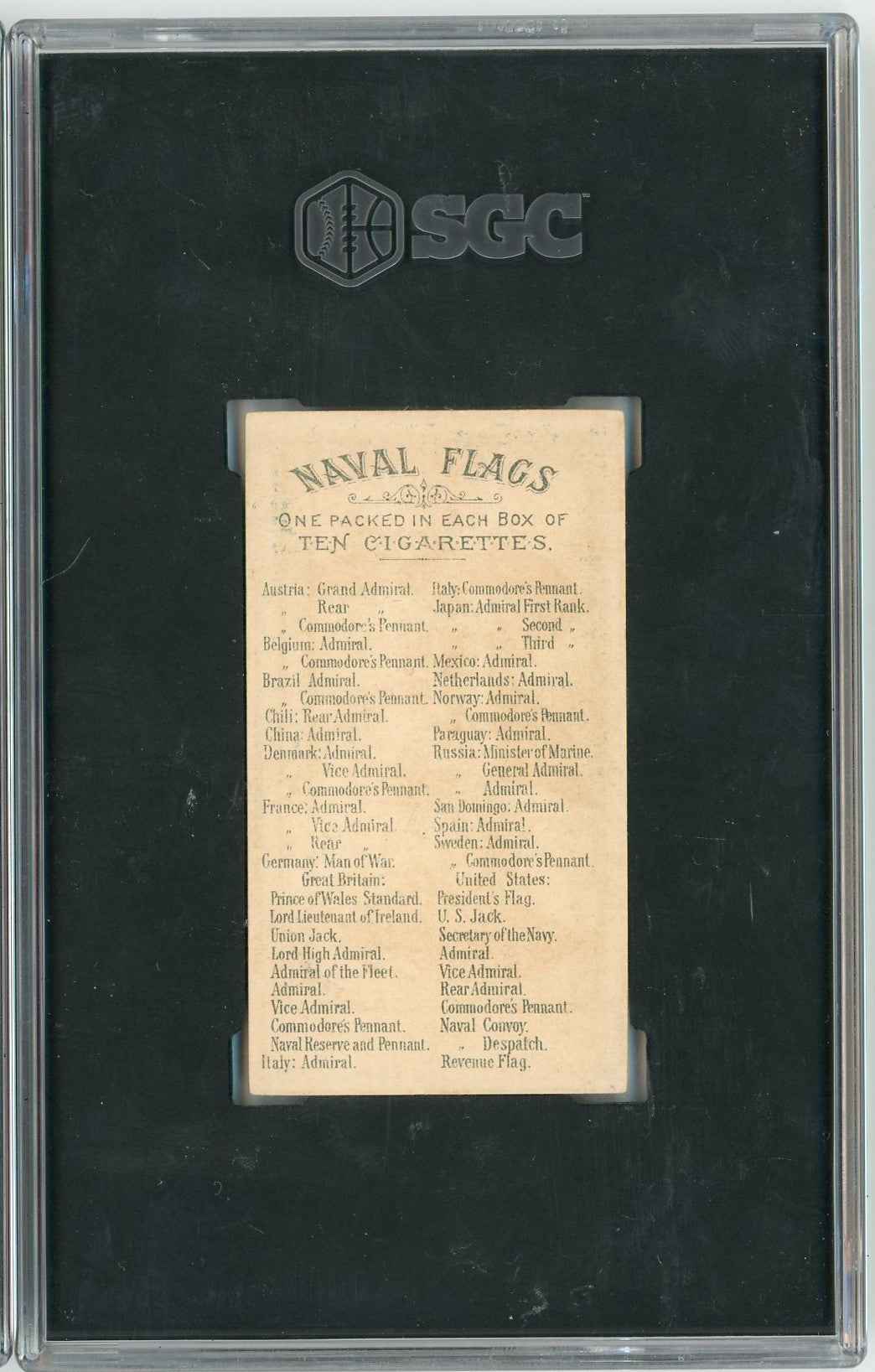 Graded 1886 Allen & Ginter Naval Flags N17 Admiral Great Britain Baseball Tobacco Card SGC 5 Excellent
