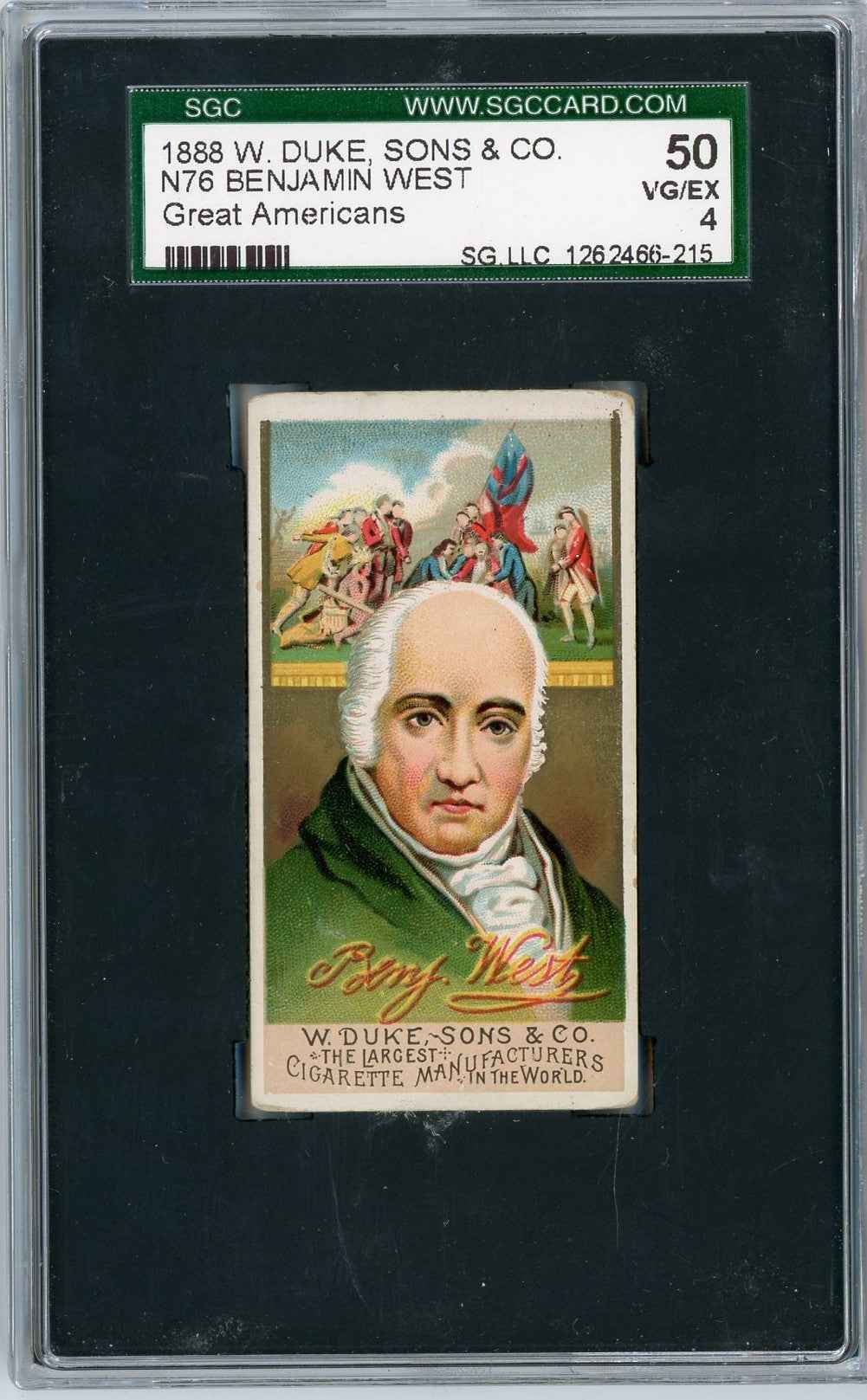 Graded 1888 N76 W. Duke, Sons & Co. Great Americans #BW Benjamin West Baseball Tobacco Card SGC 4