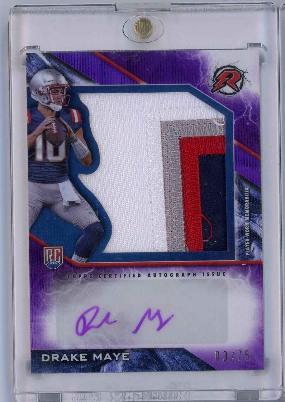 2024 Topps Resurgence Drake Maye #RPA-DM Purple Resurgence Rookie Patch Auto 03/75 Rookie RC Football Card