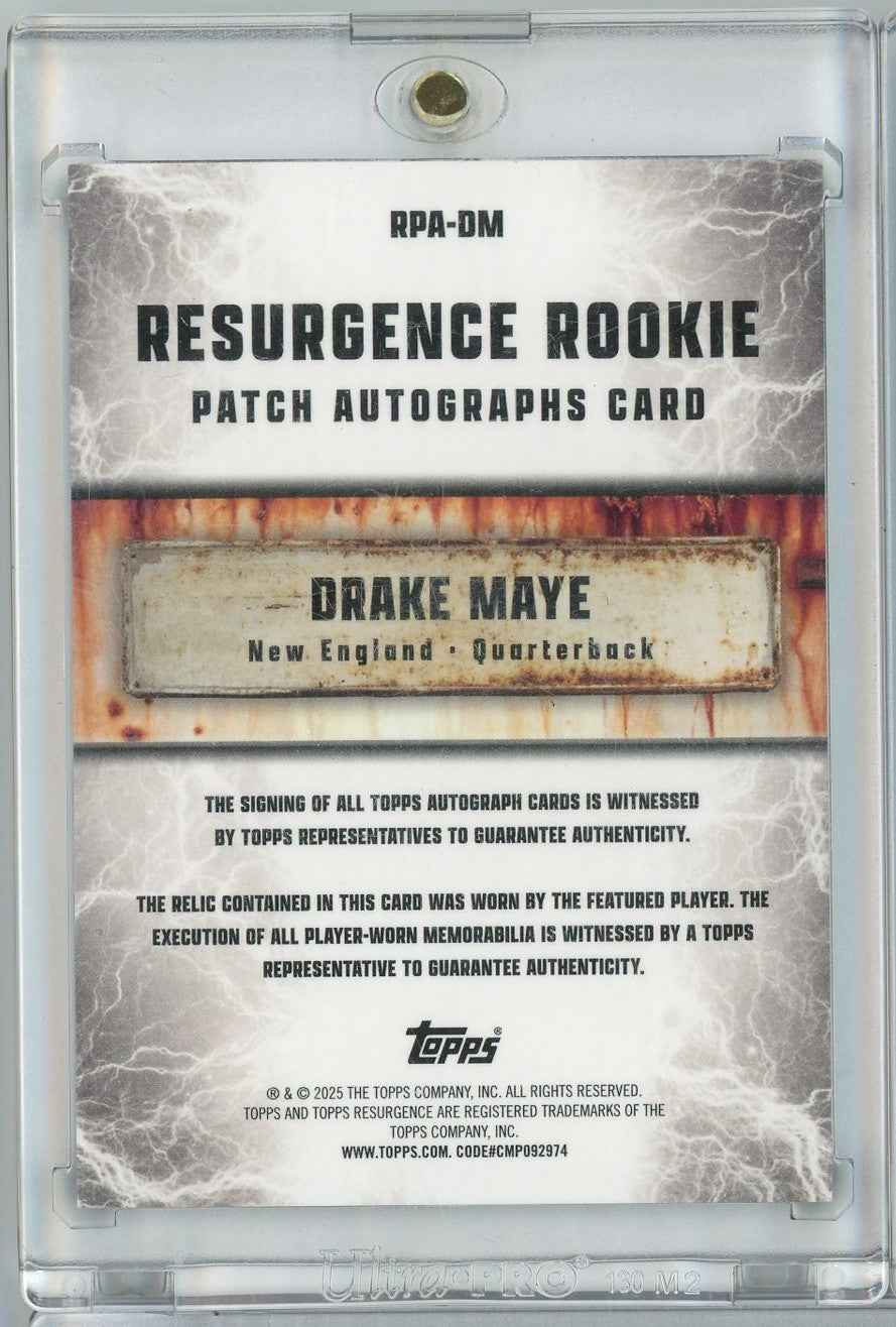 2024 Topps Resurgence Drake Maye #RPA-DM Purple Resurgence Rookie Patch Auto 03/75 Rookie RC Football Card